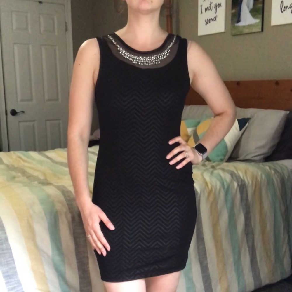 Black chevron dress with jewel embellishments